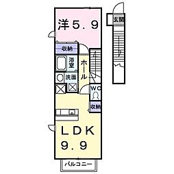 豊橋鉄道東田本線 井原駅 徒歩17分の賃貸アパート 2階1LDKの間取り