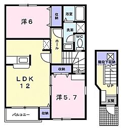 小田急小田原線 鶴川駅 徒歩23分の賃貸アパート 2階2LDKの間取り