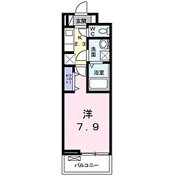 アンジュ座間 3階1Kの間取り