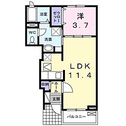 ソレアード　つきみ野 1階1LDKの間取り