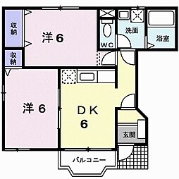 アヴニール・ハルIII 1階2DKの間取り