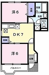 プリムローズ 1階2DKの間取り
