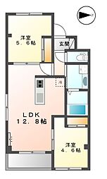 JR南武線 中野島駅 徒歩11分の賃貸マンション 2階2LDKの間取り