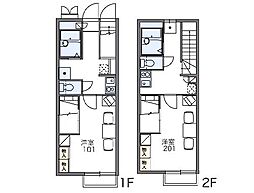 レオパレスシャルム 2階1Kの間取り