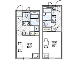 レオパレスコンフォートII 2階1Kの間取り