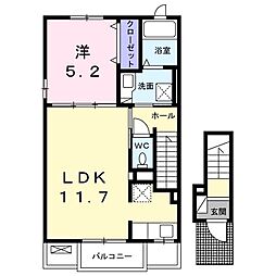 名鉄常滑線 寺本駅 徒歩12分の賃貸アパート 2階1LDKの間取り