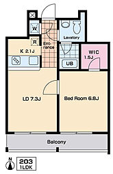 JR山手線 目黒駅 徒歩10分の賃貸マンション 2階1LDKの間取り