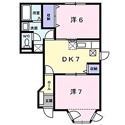 コーポ銀月V 1階2DKの間取り