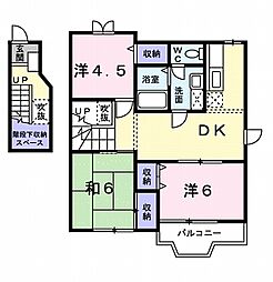 JR内房線 姉ケ崎駅 バス7分 白塚陸橋下下車 徒歩2分の賃貸アパート 2階3DKの間取り