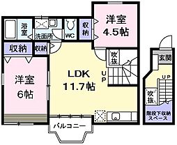 シャン・ド・フルール 2階2LDKの間取り