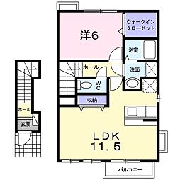 カーサ　セゾン 2階1LDKの間取り