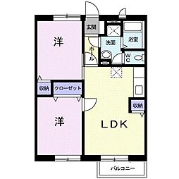 JR常磐線 牛久駅 徒歩10分の賃貸アパート 2階2LDKの間取り