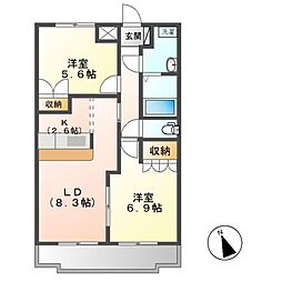 KASUMIヒルズ 1階2LDKの間取り