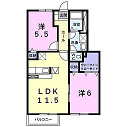 ピュ−ルエタンI 1階2LDKの間取り