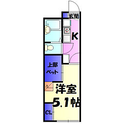 レオパレスグリーンヒル 1Kの間取図画像