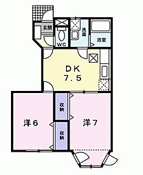 名鉄三河線 豊田市駅 バス9分 寺部中町下車 徒歩2分の賃貸アパート 1階2DKの間取り