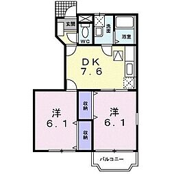 関東鉄道常総線 戸頭駅 徒歩26分の賃貸アパート 1階2DKの間取り