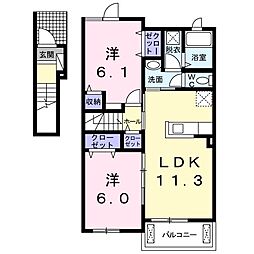 アイリン　タウン　Ｂ 2階2LDKの間取り