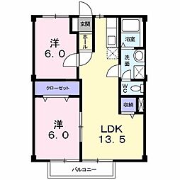 JR常磐線 取手駅 徒歩24分の賃貸アパート 2階2LDKの間取り