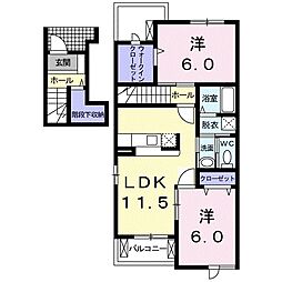 東武小泉線 成島駅 徒歩18分の賃貸アパート 2階2LDKの間取り