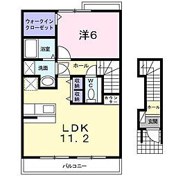 ポポラーレII 2階1LDKの間取り