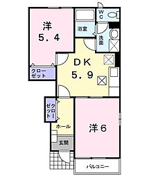 ル・シエルI 1階2DKの間取り