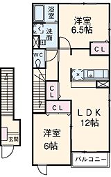 レトア2 2LDKの間取図画像