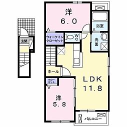 プランドールIIＡ 2階2LDKの間取り