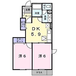 ラシーヌニツ家 1階2DKの間取り