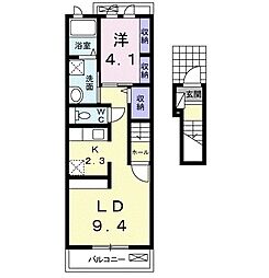 ハイネス 2階1LDKの間取り