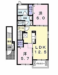 グランシャリオIII 2階2LDKの間取り