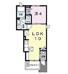 セシル 1階1LDKの間取り