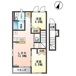 サクセス　ロード 2階2LDKの間取り