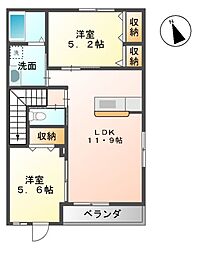 グランヒル 2階2LDKの間取り