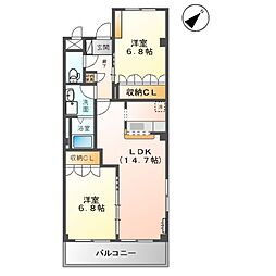 パレスコート 3階2LDKの間取り