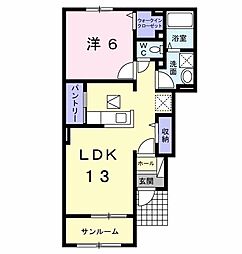 ヴェスティートIII 1階1LDKの間取り