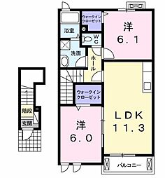 エデンI 2階2LDKの間取り