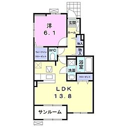 プルーリオン 1階1LDKの間取り