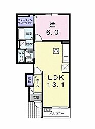 ミュリエル 1階1LDKの間取り