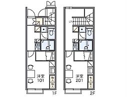 レオパレスクレール光優I 2階1Kの間取り