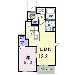 カレントII 1階1LDKの間取り
