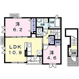グラース・アビタシオン 2階2LDKの間取り