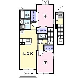 JR武蔵野線 吉川駅 徒歩9分の賃貸アパート 2階2LDKの間取り