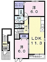 グラース 2階2LDKの間取り