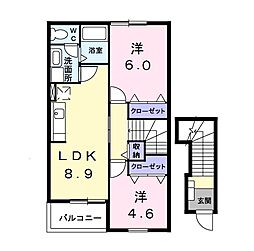 名古屋市営名港線 日比野駅 徒歩16分の賃貸アパート 2階2DKの間取り
