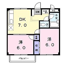 リバーサイドハイツ 2DKの間取図画像