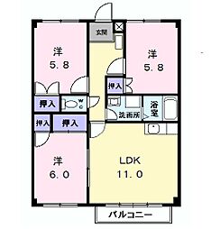 ガーデンハウス 2階3LDKの間取り