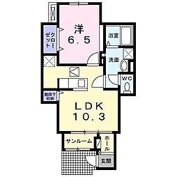 春風 1階1LDKの間取り