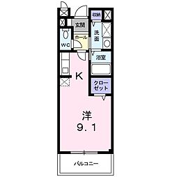 プロスパ 2階ワンルームの間取り