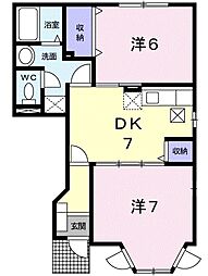 近鉄名古屋線 近鉄富田駅 徒歩17分の賃貸アパート 1階2DKの間取り